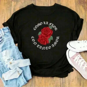 NWT Women’s Salena Rose Black Tee T-shirt Como La Flor Con Canto Amor Plus 3X